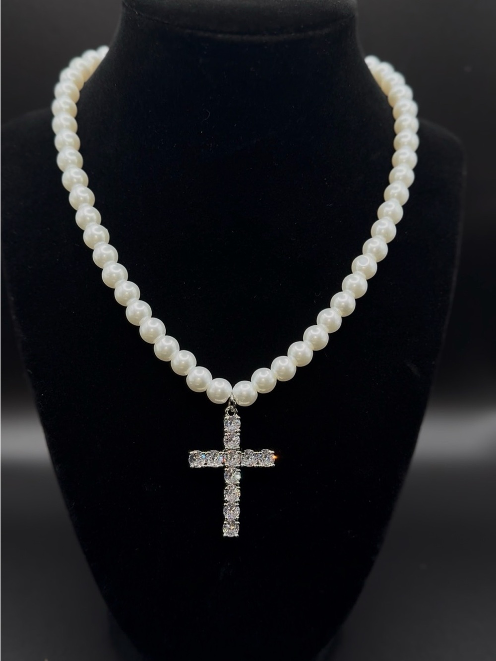 Iced Out Cross Pearl Chain 8MM